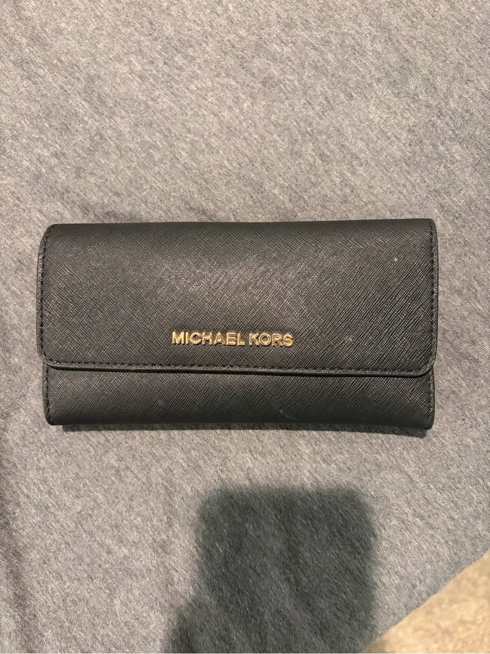 Michael Kors Black Saffiano Trifold Key & Card Holder with Gold Logo